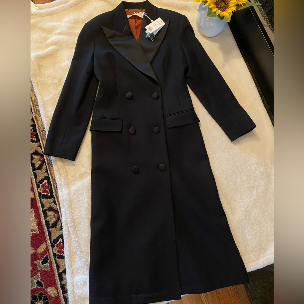 Tory Burch Black Oversized Twill Coat,Size 2